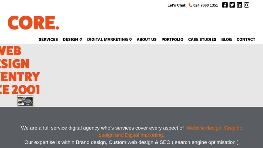 Screenshot of Core Design Communications Ltd's Website