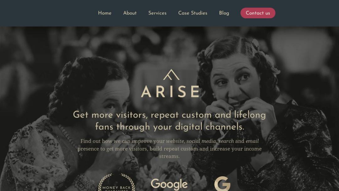 Screenshot of Arise's Website