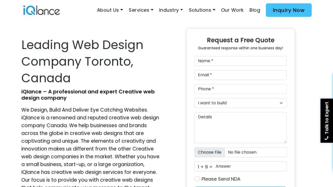 Screenshot of IQlance - Web Design Canada's Website