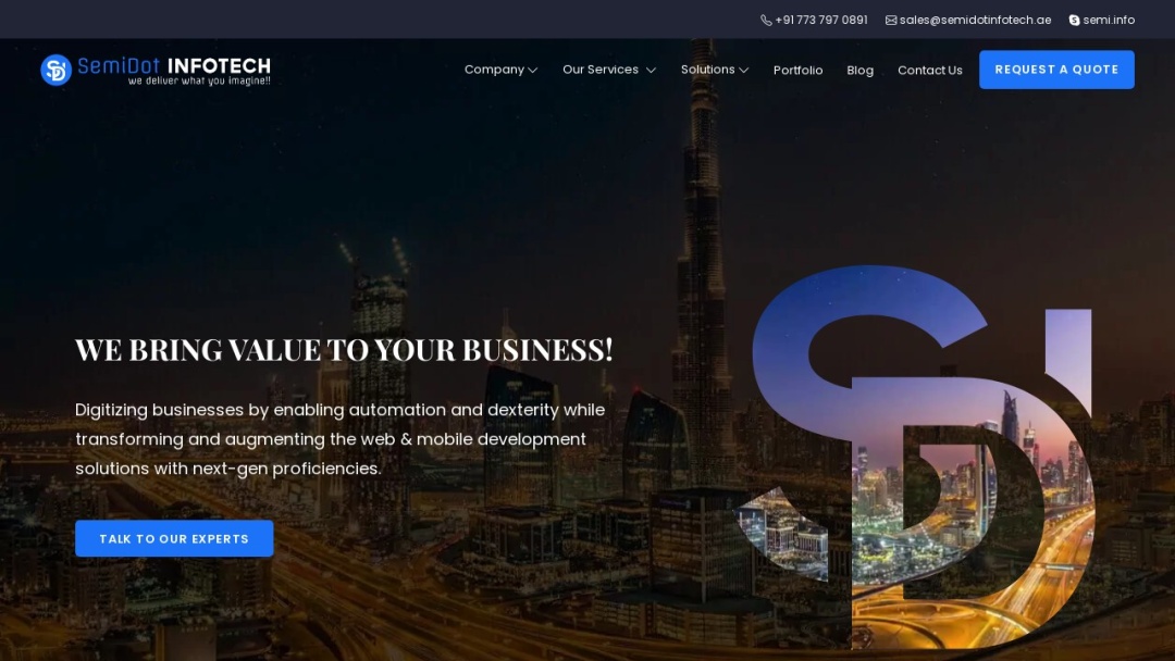 Screenshot of SemiDot Infotech UAE's Website