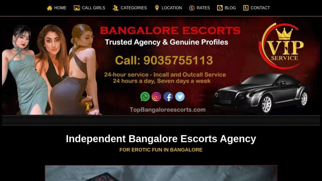 Screenshot of Bangalore escorts's Website